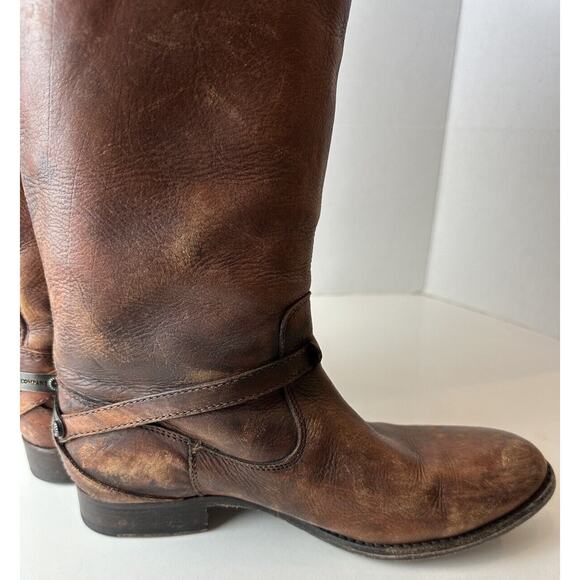 FRYE Lindsay Plate Distressed Leather Tall Riding Boots 76975 Brown Size 7 B - Picture 10 of 16